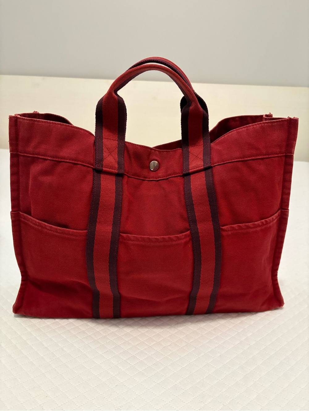 AUTH HERMÈS Fourre Tout MM Canvas Tote Bag ‼️RED‼️ Bordeaux Vintage France 17"